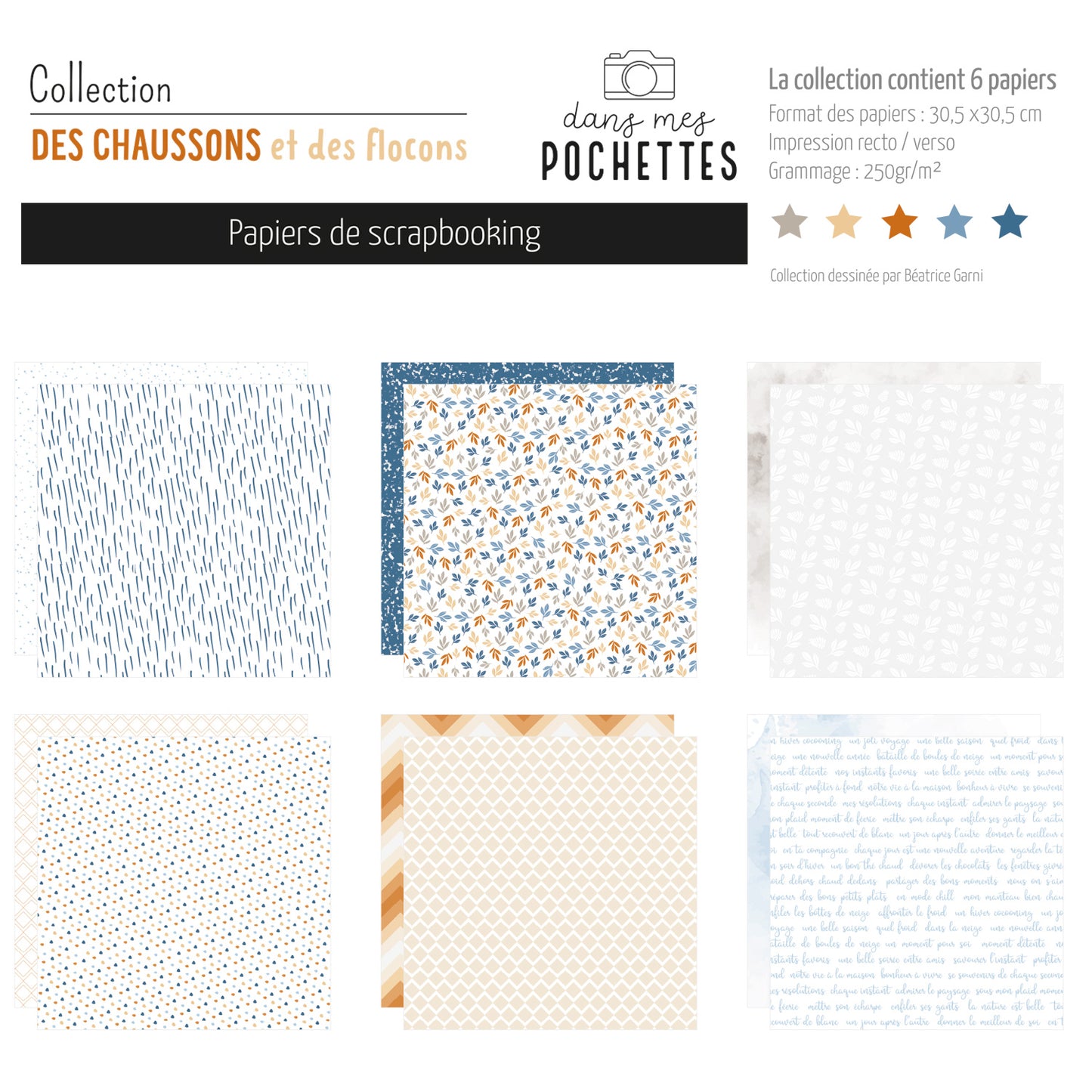 Collection de papiers 30x30 - Des chaussons et des flocons